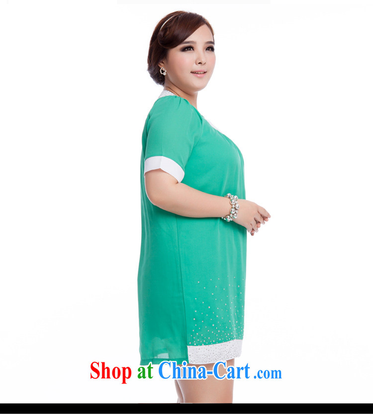 The Ting zhuangting fat people graphics thin 2015 summer new Korean large, female fashion hot drill round-collar short-sleeve dresses 2611 green 4 XL pictures, price, brand platters! Elections are good character, the national distribution, so why buy now enjoy more preferential! Health