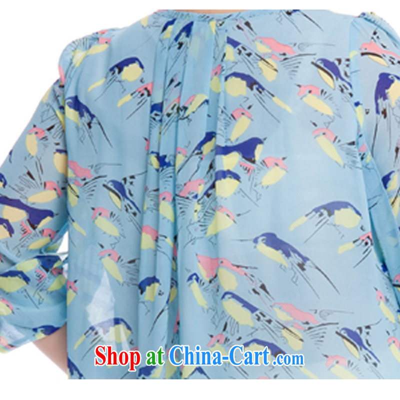 Replace-ting zhuangting fat people graphics thin 2015 spring and summer, the Korean version of the greater, female birds element 7 snow cuff woven shirts 7012 photo color 4 XL, Ting (zhuangting), online shopping