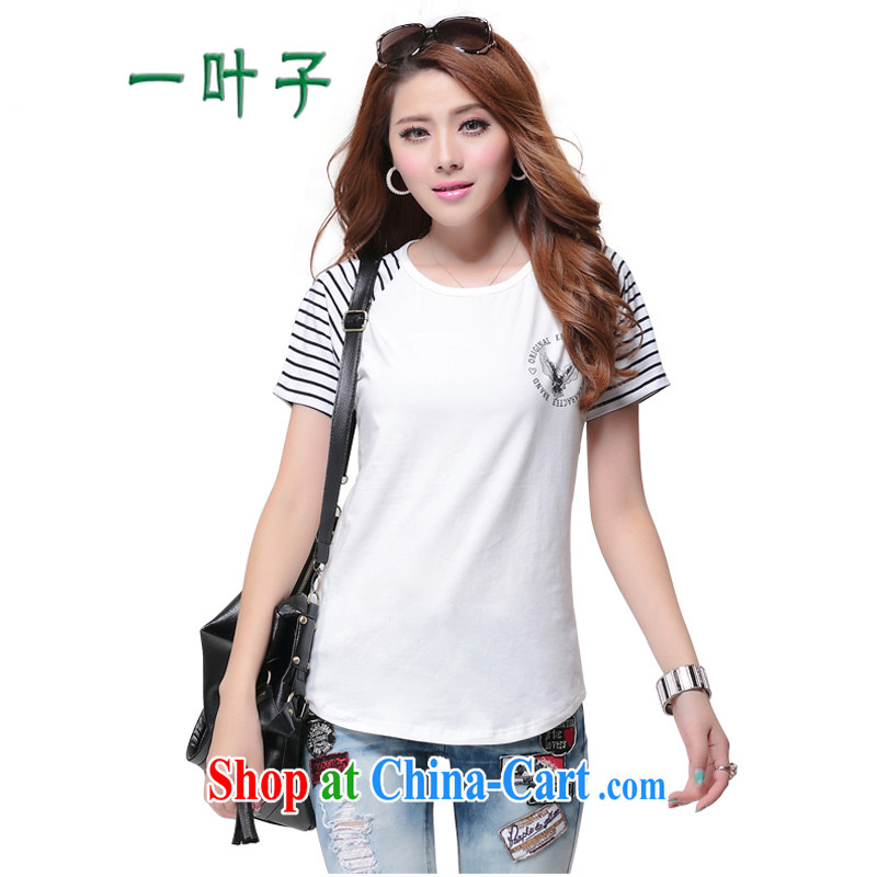 A leaf King code short-sleeve striped stitching Korean T pension white XXXXL 175 Jack left and right