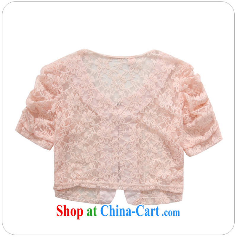 Constitution Yi XL women 2015 new summer sweet-in-ground 100 lace short sleeve T-shirt on air-conditioning T-shirt thick mm summer small jacket, a shawl pink large XL 2 140 - 160 jack, constitution, and shopping on the Internet