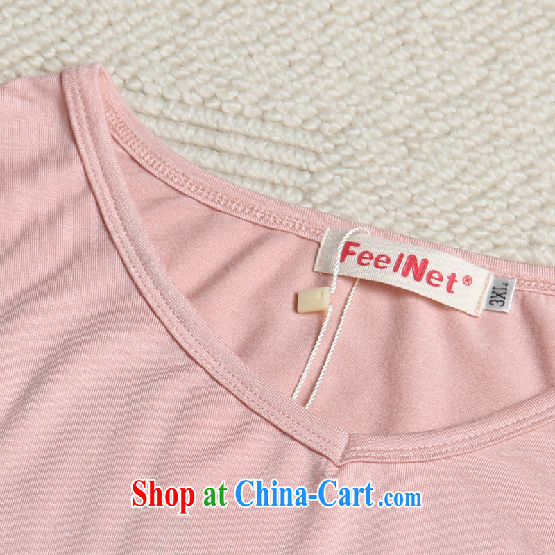 feelnet mm thick 2015 XL female summer NEW GRAPHICS thin large code t-shirt short-sleeve floral stitching large code T pension 2121 pink large code 6 XL, FeelNET, shopping on the Internet
