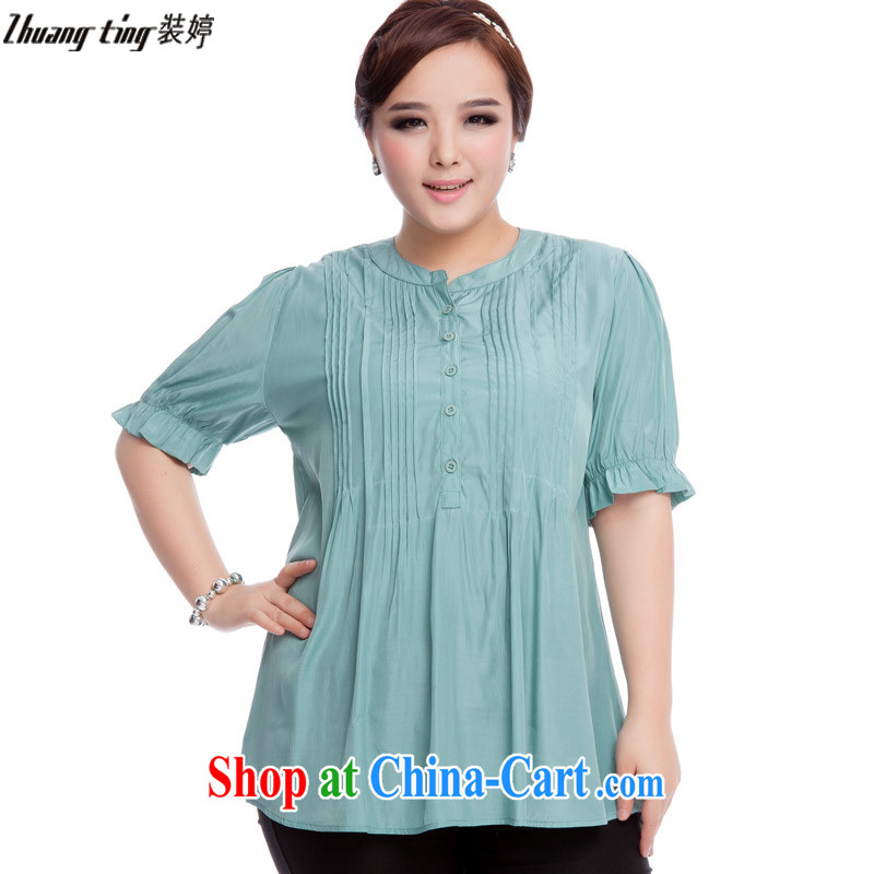 The Ting zhuangting fat people graphics thin 2015 summer new Korean version of the greater code ladies stylish casual round-collar short-sleeve shirt T-shirt 319 light green 3 XL