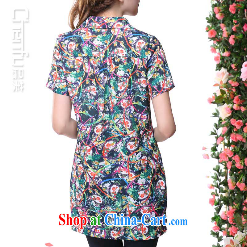 Morning would be 200 jack and indeed increase, female 2015 Korean thick mm summer new lapel stamp color of temptation, long-shirt short-sleeved suit the code 5 XL, morning, and shopping on the Internet