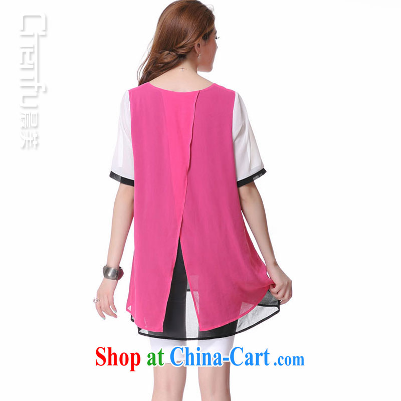 Morning would be 2015 summer New, and indeed increase, female fat mm video thin round-collar simple spell to hit colored short-sleeved sweet elegant snow T woven shirts girls of red 5 XL, morning, and shopping on the Internet