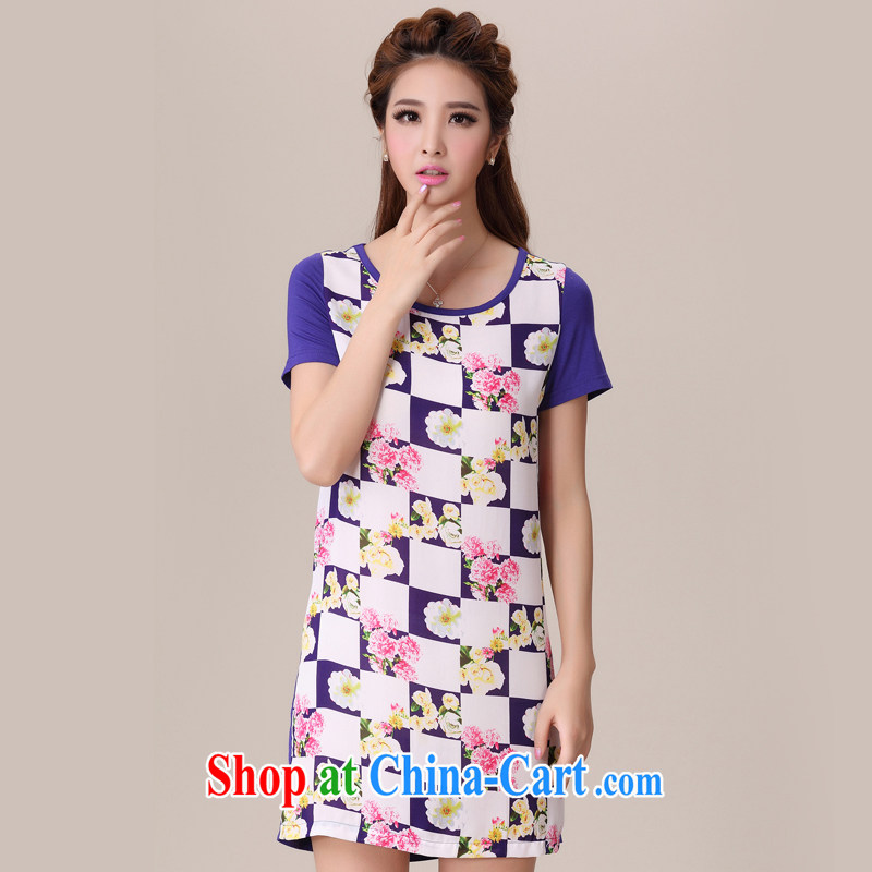 cheer for 2014 XL girls with thick MM summer New floral patterned thick sister-in-law Video thin large short-sleeved dresses the number 2060 5 purple XL, cheer for (qisuo), the Code women, shopping on the Internet