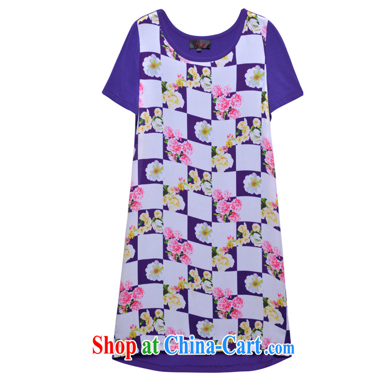 cheer for 2014 XL girls with thick MM summer New floral patterned thick sister-in-law Video thin large short-sleeved dresses the number 2060 5 purple XL, cheer for (qisuo), the Code women, shopping on the Internet