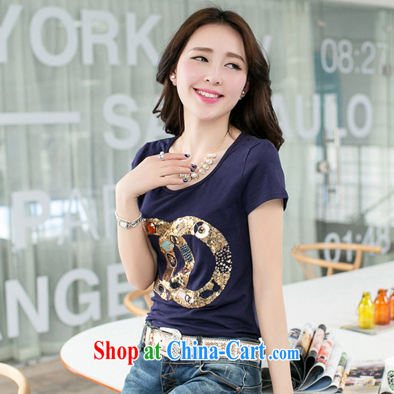 Simply stamped 2015 summer new Korean Beauty girls cotton T-shirts girls T-shirt with short sleeves large, female 8910 BMW blue XXXL, pure (Pure impression, and shopping on the Internet