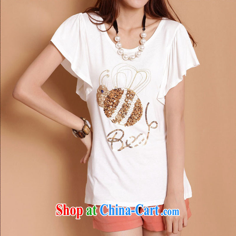 Simply stamped 2015 summer new Korean personality, Mostar, female short-sleeve shirt T flouncing large white code 661 white XXL