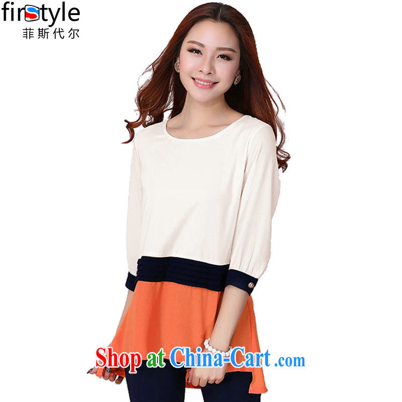 Firstyle summer 2015 new, larger female Korean video thin stitching the collar 100 to 7 snow cuff woven shirts orange 4 XL