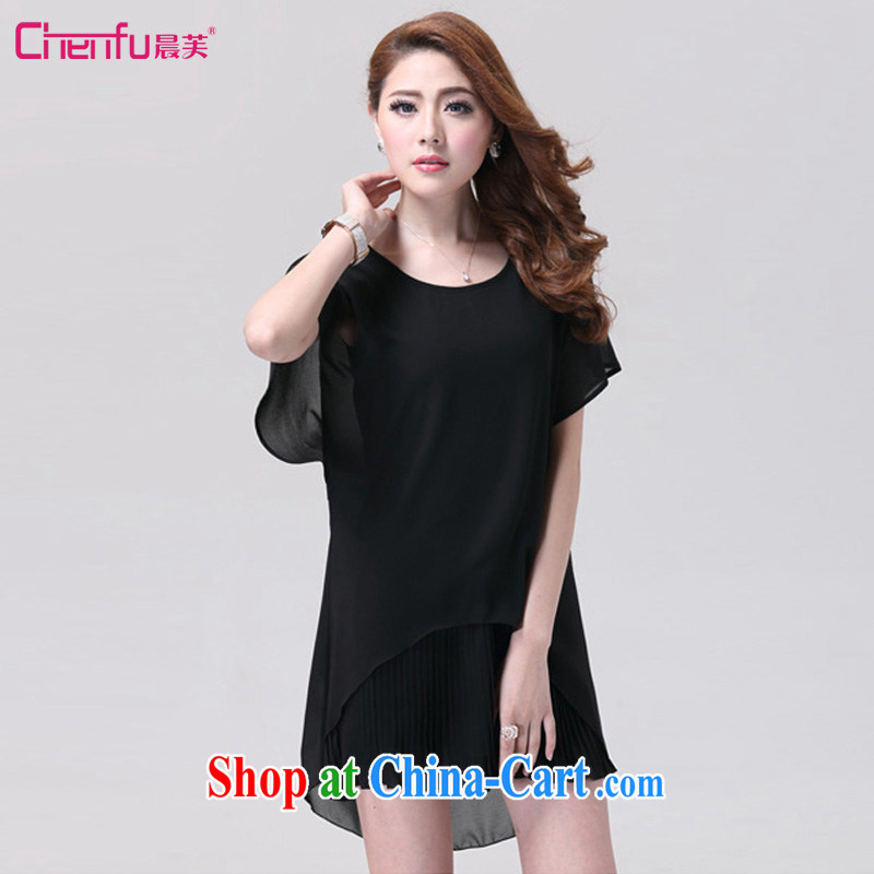 Morning would be 2015 mm thick summer Korean version of the new, dresses hot nomination burglary, Korean edition XL female loose video thin under pressure, stylish dress black large code 5 XL
