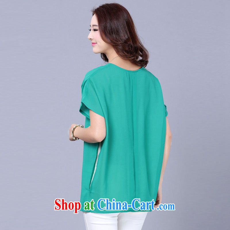 Morning would be 2015 summer new Korean snow woven shirts and indeed increase code mm thick Korean female loose video thin ice woven shirts stylish aura short-sleeved T-shirt large green code 5 XL, morning, and shopping on the Internet