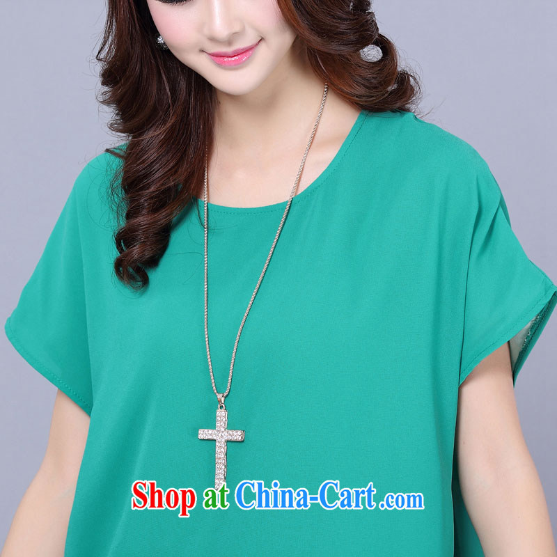 Morning would be 2015 summer new Korean snow woven shirts and indeed increase code mm thick Korean female loose video thin ice woven shirts stylish aura short-sleeved T-shirt large green code 5 XL, morning, and shopping on the Internet