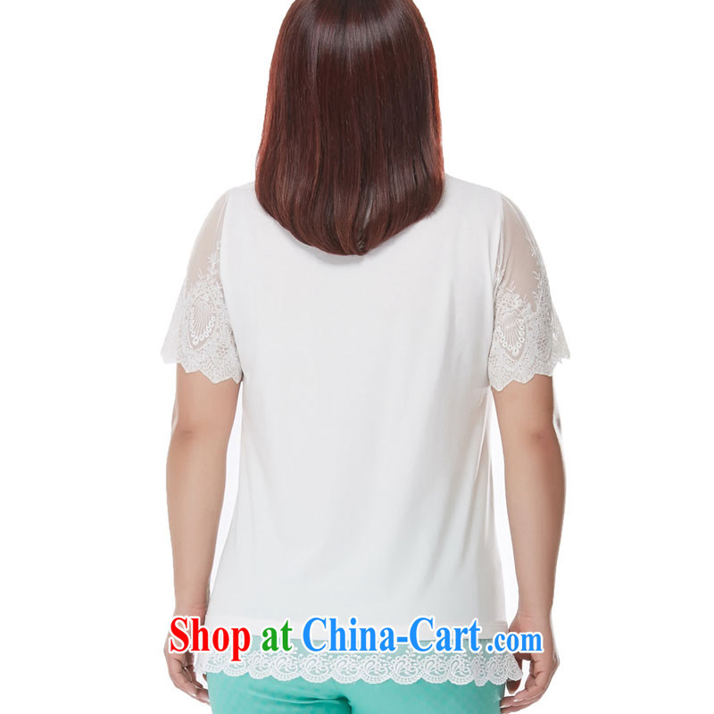 MsShe XL female snow woven shirts 2015 new thick mm round-collar stamp Openwork snow woven lace stitching T-shirt 7101 white 3XL, Susan Carroll, Ms Elsie Leung Chow (MSSHE), shopping on the Internet