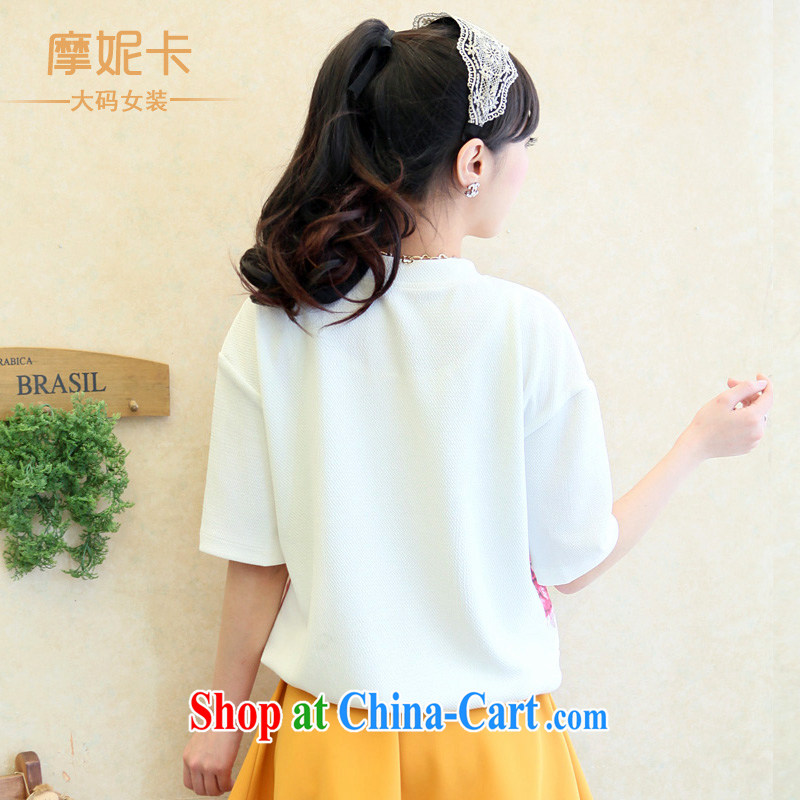 mm thick summer 2014 the code female thick sister graphics thin Korean New stitching round-collar short-sleeve T-shirt girl T shirts white XXXXL, Moses Veronica, shopping on the Internet