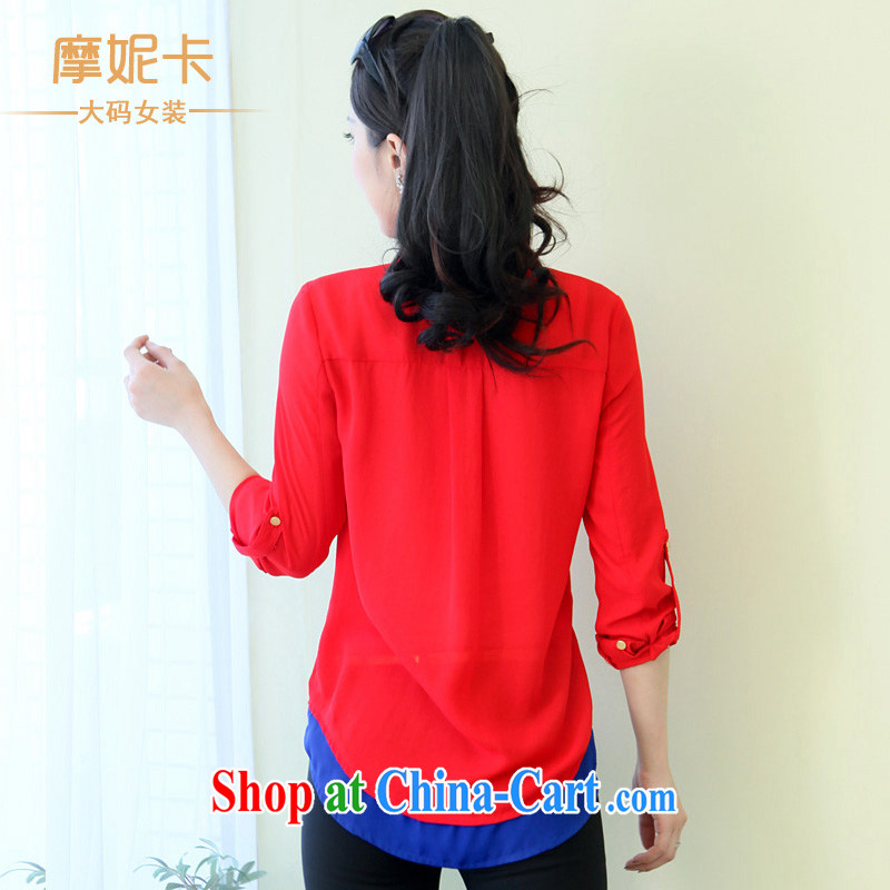 mm thick spring 2014 the code female thick sister graphics thin Korean version of the new, bumped into color lapel long-sleeved T-shirt women T-shirt red XXXXL, Veronica, shopping on the Internet