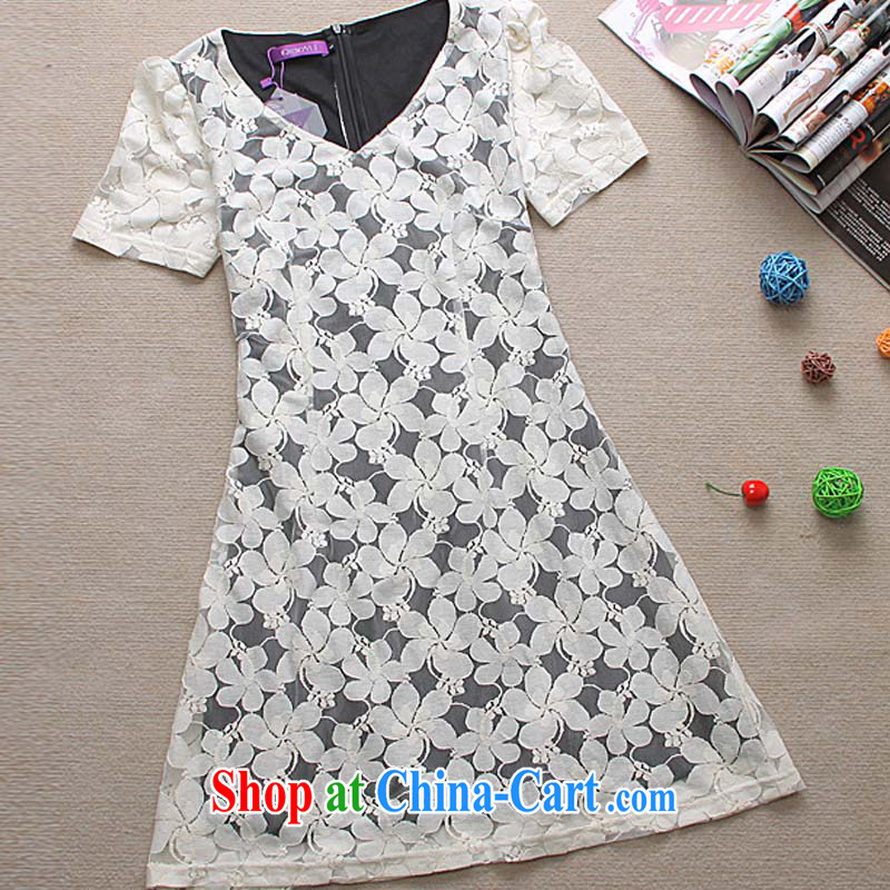 Loved summer new Korean short-sleeved video thin and thick XL women mm thick lace dresses 4113 white XL, loved (Tanai), and shopping on the Internet