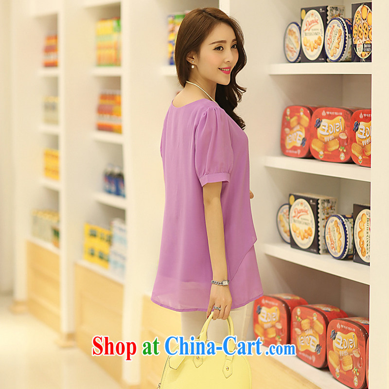 The code is female, summer new, summer 2014 Korean version, long-short-sleeved snow woven shirts solid shirt - YY 2401 purple 4 XL codes, Ying Ying, water, shopping on the Internet