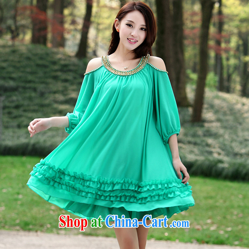 A NUCLEAR-TEST-BAN 2015 summer new thick sister 100 ground Korean loose the fat XL leisure female snow woven dresses female blue-green 5 XL, included (HANYUN), online shopping