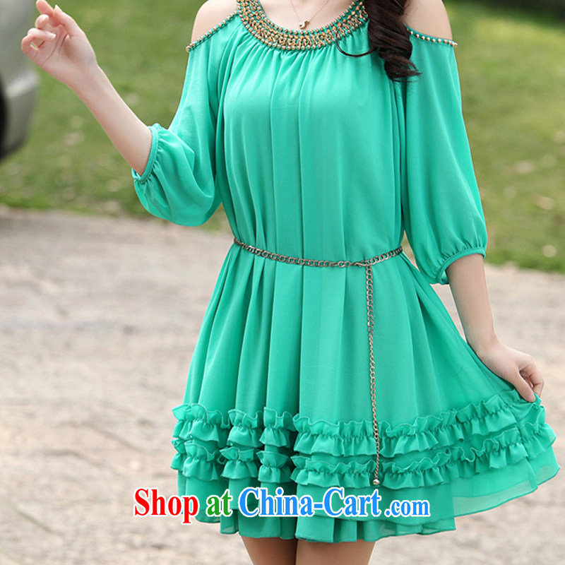 A NUCLEAR-TEST-BAN 2015 summer new thick sister 100 ground Korean loose the fat XL leisure female snow woven dresses female blue-green 5 XL, included (HANYUN), online shopping