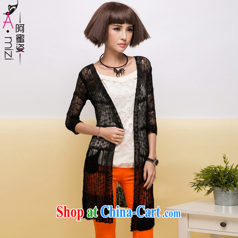 The honey and diverse large, female new summer MM focused on European and American video thin Openwork long sunscreen shirts knitting cardigan women 8766 black XXL, honey, and, shopping on the Internet