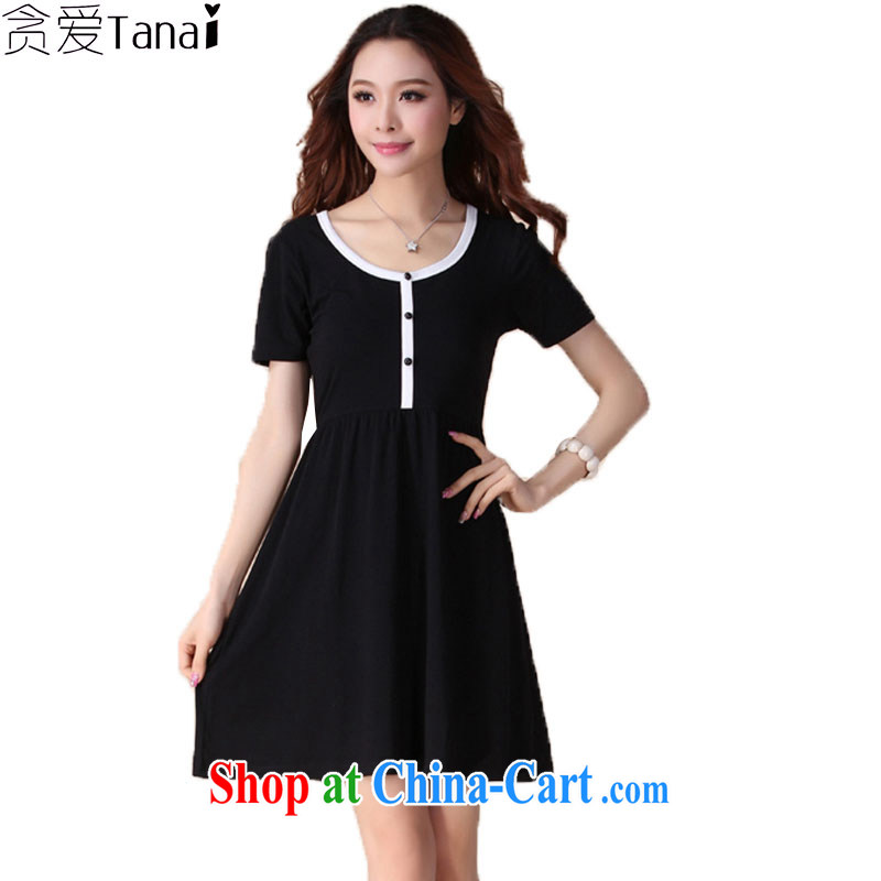 Loved summer edition korea leisure video thin-waist thick mm and indeed increase, female short-sleeved dress 2078 black XXXXL