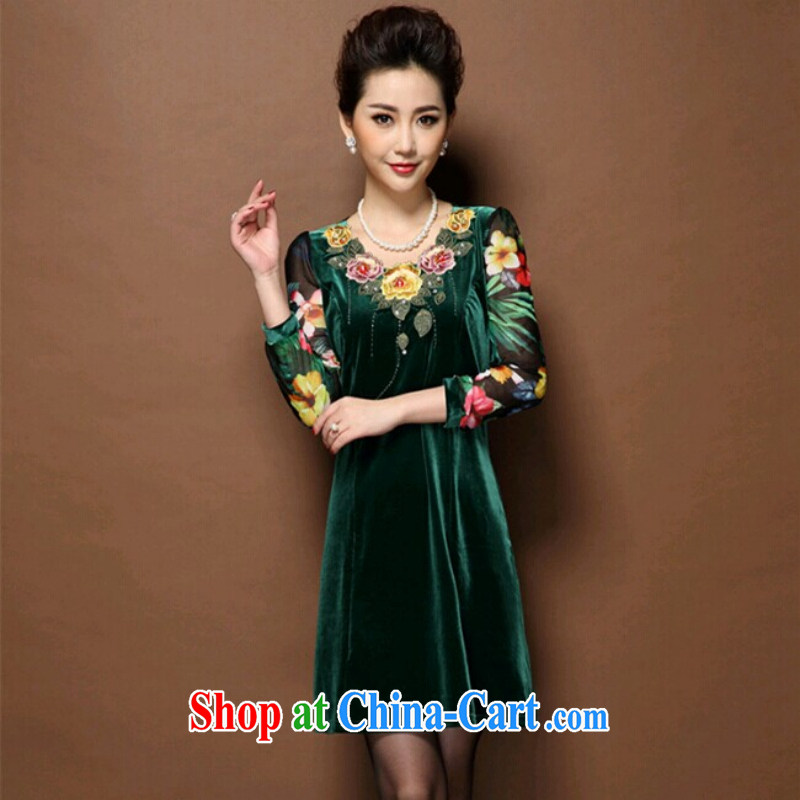 2014 autumn and winter, the older female Internet stamp duty by stitching the code mom with cheongsam dress beauty aura video thin gold velour dress dark XXXXL, optimize 100 guests (YBKCP), online shopping