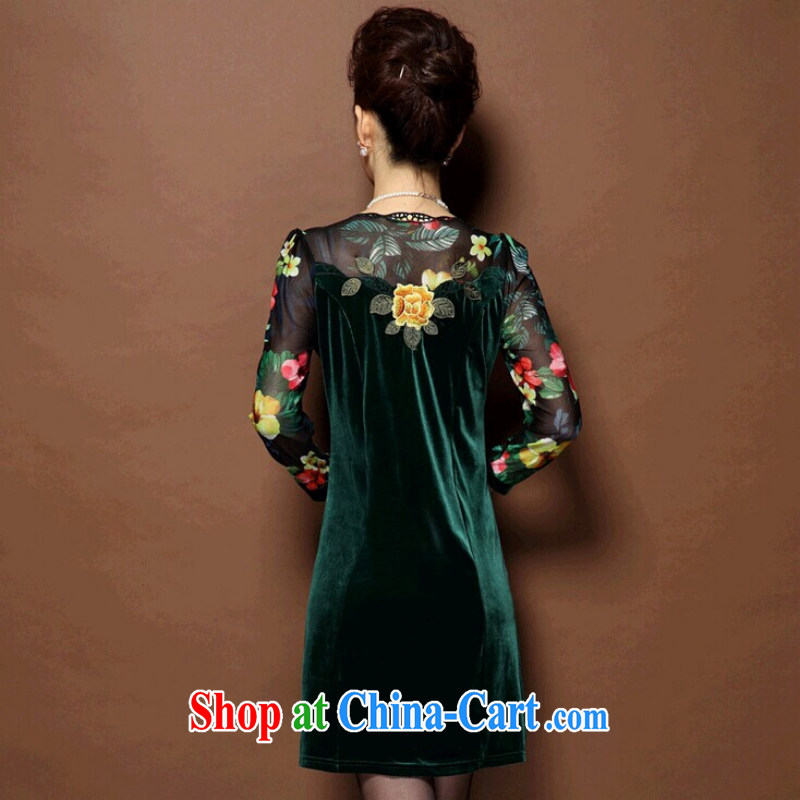 2014 autumn and winter, the older female Internet stamp duty by stitching the code mom with cheongsam dress beauty aura video thin gold velour dress dark XXXXL, optimize 100 guests (YBKCP), online shopping
