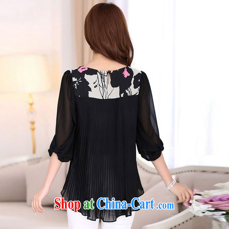 PTLONG larger female summer Ethnic Wind the snow pattern woven shirts mm thick and fat XL T-shirt mom on summer picture color XXL, platinum sign wave (PTLONG), shopping on the Internet