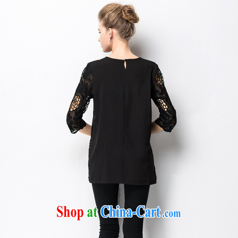 Huan Zhu Ge Ge Ge 2015 the code female spring and summer new, thick, cultivating graphics thin Openwork lace hook take 7 sub-cuff shirt T female T-shirt ZR 1323 black 3 XL (suitable for 160 - 180 catties, giggling auspicious, shopping on the Internet