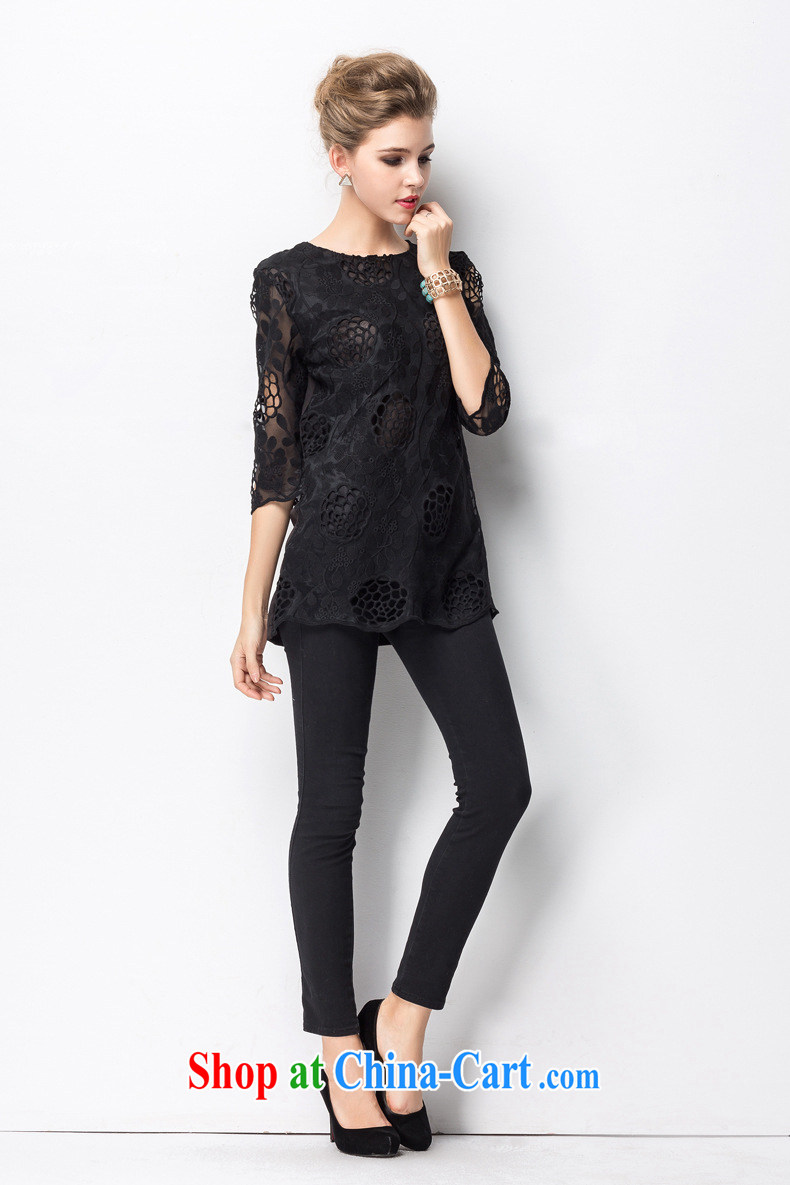 Huan Zhu Ge Ge Ge 2015 the code female spring and summer new, thick, cultivating graphics thin Openwork lace hook take 7 sub-cuff shirt T female T-shirt ZR 1323 black 3 XL (suitable for 160 - 180 jack) pictures, price, brand platters! Elections are good character, the national distribution, so why buy now enjoy more preferential! Health