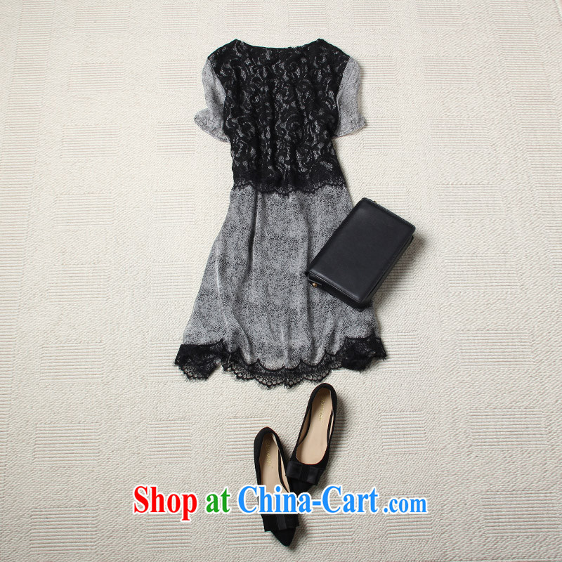 The feelnet Code women 2015 summer new European short-sleeved skirt lace XL dress 1407 black large code 5 XL, FeelNET, shopping on the Internet