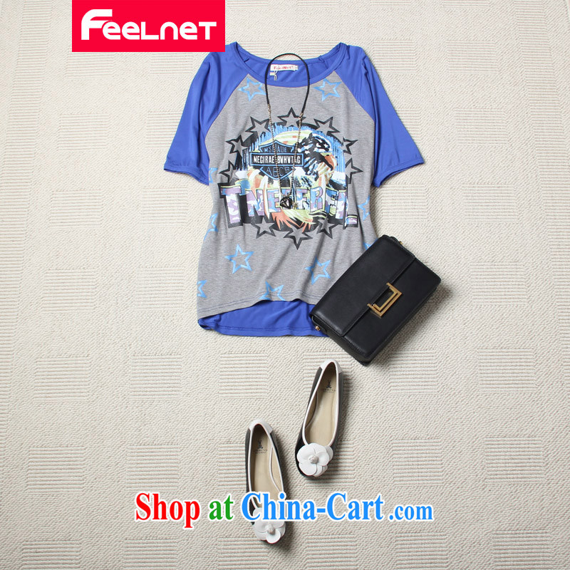 The feelnet Code women mm thick 2015 summer new short-sleeved T-shirt the shoulder stamp XL T pension 2116 large blue code 5 XL