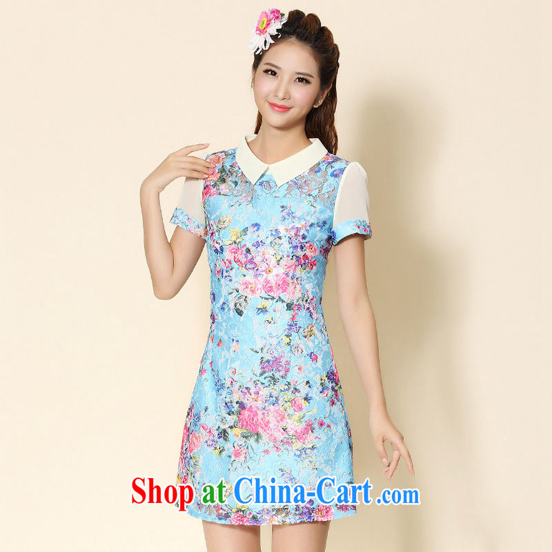 Cross-sectoral provision increased, female summer thick MM new lace floral thick sister graphics thin large code short-sleeved dresses the number 2098 blue 4 XL, cross-sectoral provision (qisuo), online shopping