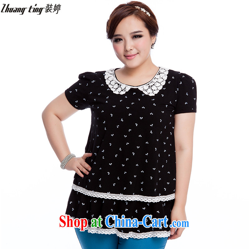 The Ting zhuangting fat people graphics thin 2015 summer new Korean version of the greater code dress stylish loose 100 ground short-sleeved dress 3008 black XL