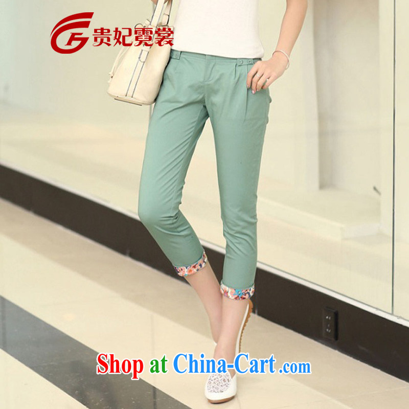 2014 summer new, thick MM 7 Trouser press King, ladies casual pants pants solid fat, and indeed increase, Korean edition flip side 7 female trousers A 100 green 40