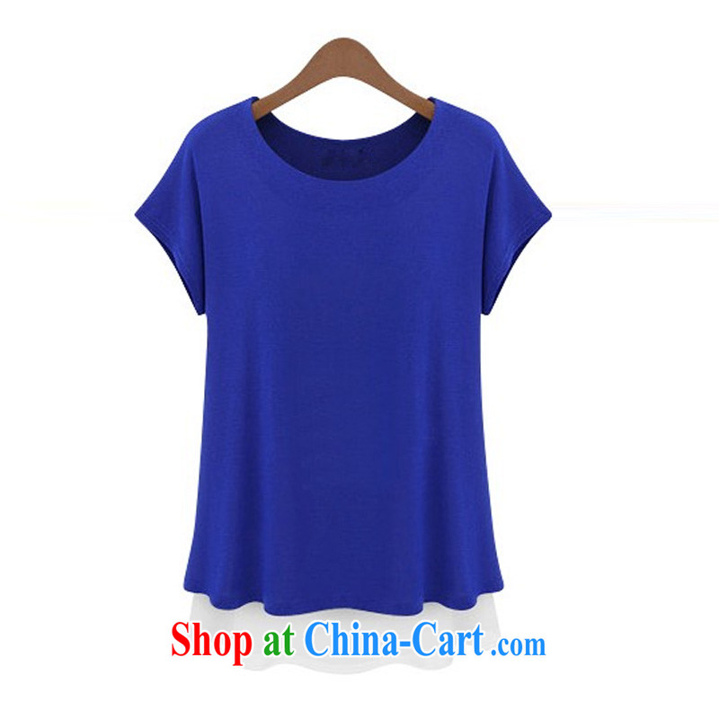 flower girl Isabelle 2014 summer new thick MM and indeed intensify, loose video thin ice woven stitching leisure T shirt T-shirt woman blue 6 XL, flower girl Isabelle (Dufflsa), online shopping