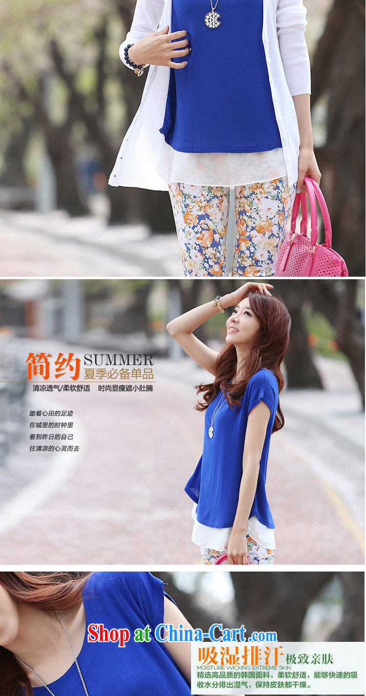 flower girl Isabelle 2014 summer new thick MM and indeed XL loose video thin ice woven stitching leisure T shirt T-shirt woman blue 6 XL pictures, price, brand platters! Elections are good character, the national distribution, so why buy now enjoy more preferential! Health