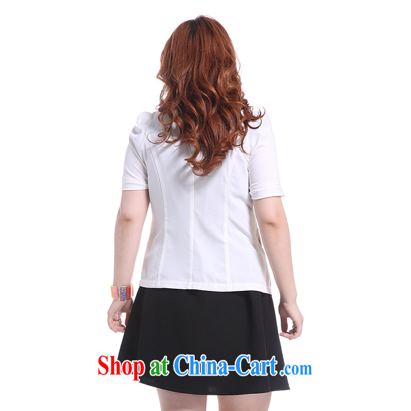 Slim Li-su summer 2014 new, large, female commuter 100 on a solid color V for cultivating short-sleeved jacket Q 3966 white XL, slim Li-su, and shopping on the Internet
