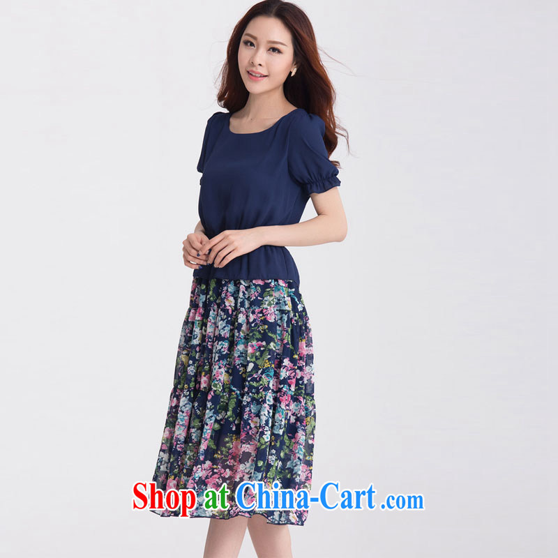 Loved summer, new emphasis on MM and indeed increase, female short-sleeved snow woven floral-yi long skirt 3509 blue XXXXL, loved (Tanai), online shopping