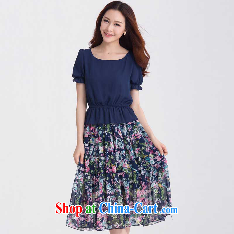Loved summer, new emphasis on MM and indeed increase, female short-sleeved snow woven floral-yi long skirt 3509 blue XXXXL, loved (Tanai), online shopping