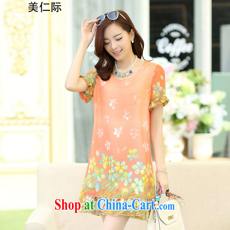 and the United States in the 2015 summer, the female fat sister graphics thin stamp short-sleeved floral snow woven dresses MJ 163 commercial toner XXXXL