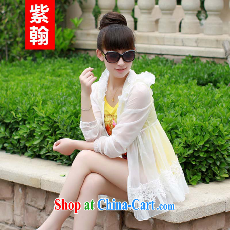 Zi Yu Man-hon's 2015 new summer Long Hoody-lace ultra-thin-yi-T-shirt-T-shirt-yi girls white M