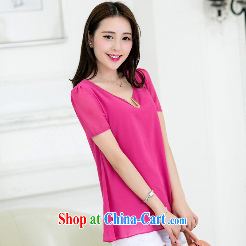 A test-ban 2014 summer new Korean candy-color the code quality cool snow-woven shirt short-sleeved T-shirt girls rose red XXL, included (HANYUN), shopping on the Internet