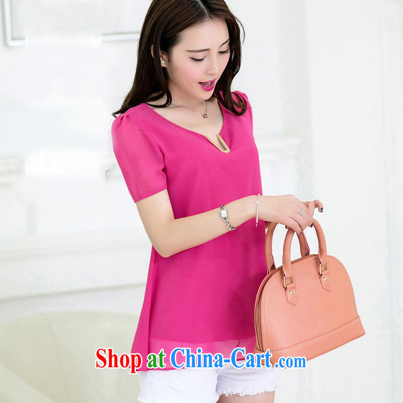 A test-ban 2014 summer new Korean candy-color the code quality cool snow-woven shirt short-sleeved T-shirt girls rose red XXL, included (HANYUN), shopping on the Internet