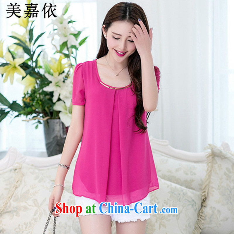 The US Ka Yi 2014 summer new Korean Beauty large code short-sleeved quality cool snow woven shirts women 8912 red short-sleeved XXXL