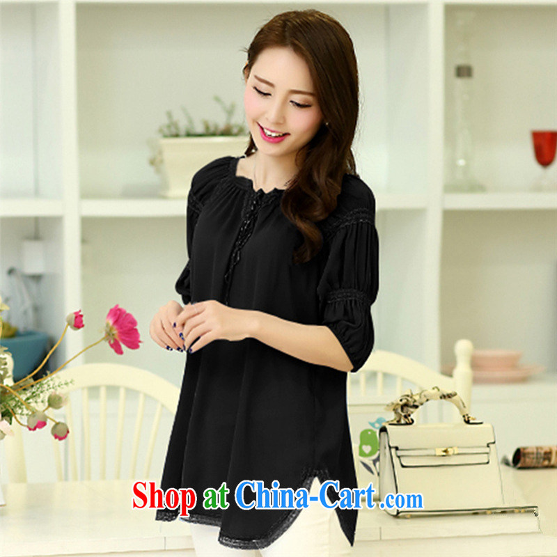 too wide ballet Qinxian 2015 Korean spring and summer with new, large, thick mm loose video thin lace stitching lace snow woven shirts YS 1085 black 4XL (recommendations 180 - 200 jack), is too wide; Zhang Qinsheng buds (YOCINRE), online shopping