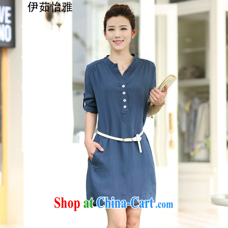 The Ju-Yee Nga 2014 new large, summer arts, cotton the female loose 7 cuff dress YY 1186 blue XXL