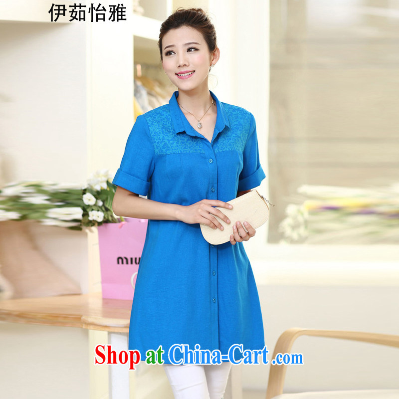 The Ju-Yee Nga summer new embroidered large, loose-a video thin female MA the shirt YY 1283 BMW blue XXL