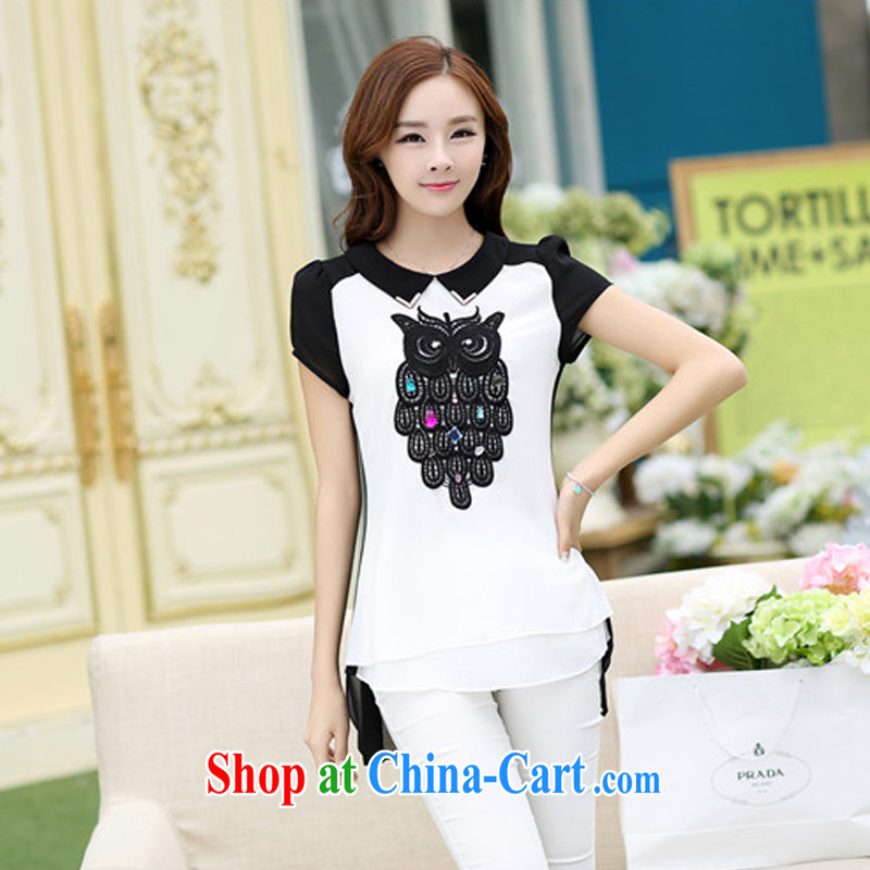 Golden Harvest, snow 2014 new Korean Summer Snow woven shirt short-sleeved larger women stitching, long, thick mm T-shirt owl black XXXXL, Golden Harvest and snow, and shopping on the Internet