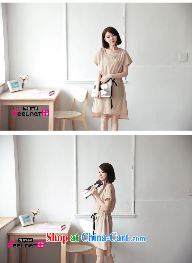 feelnet thick MM summer new Europe and the elegant, female short-sleeve drawcord irregular dresses 1445 apricot 3XL pictures, price, brand platters! Elections are good character, the national distribution, so why buy now enjoy more preferential! Health
